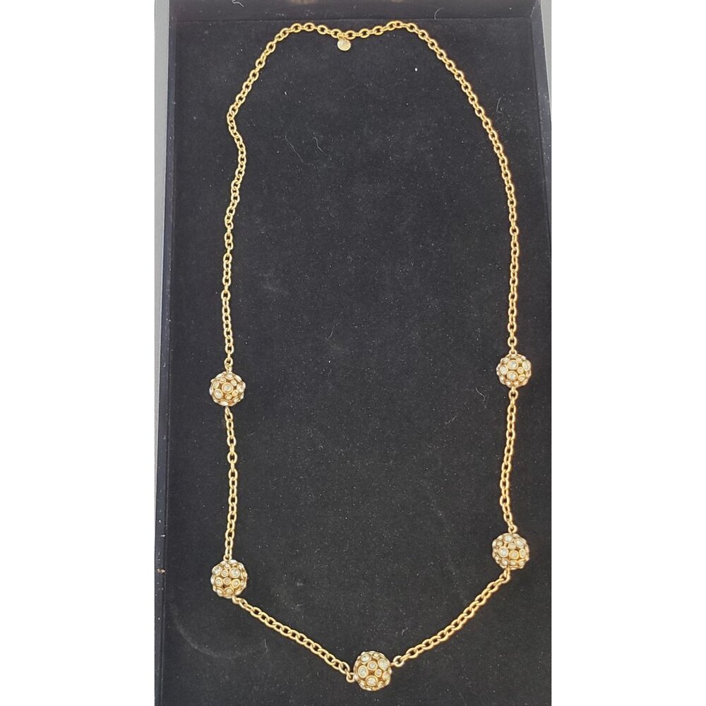 Vintage J. Crew Gold Tone Rhinestone Ball Necklace 16" Sparkling Orbs 51 Grams!!